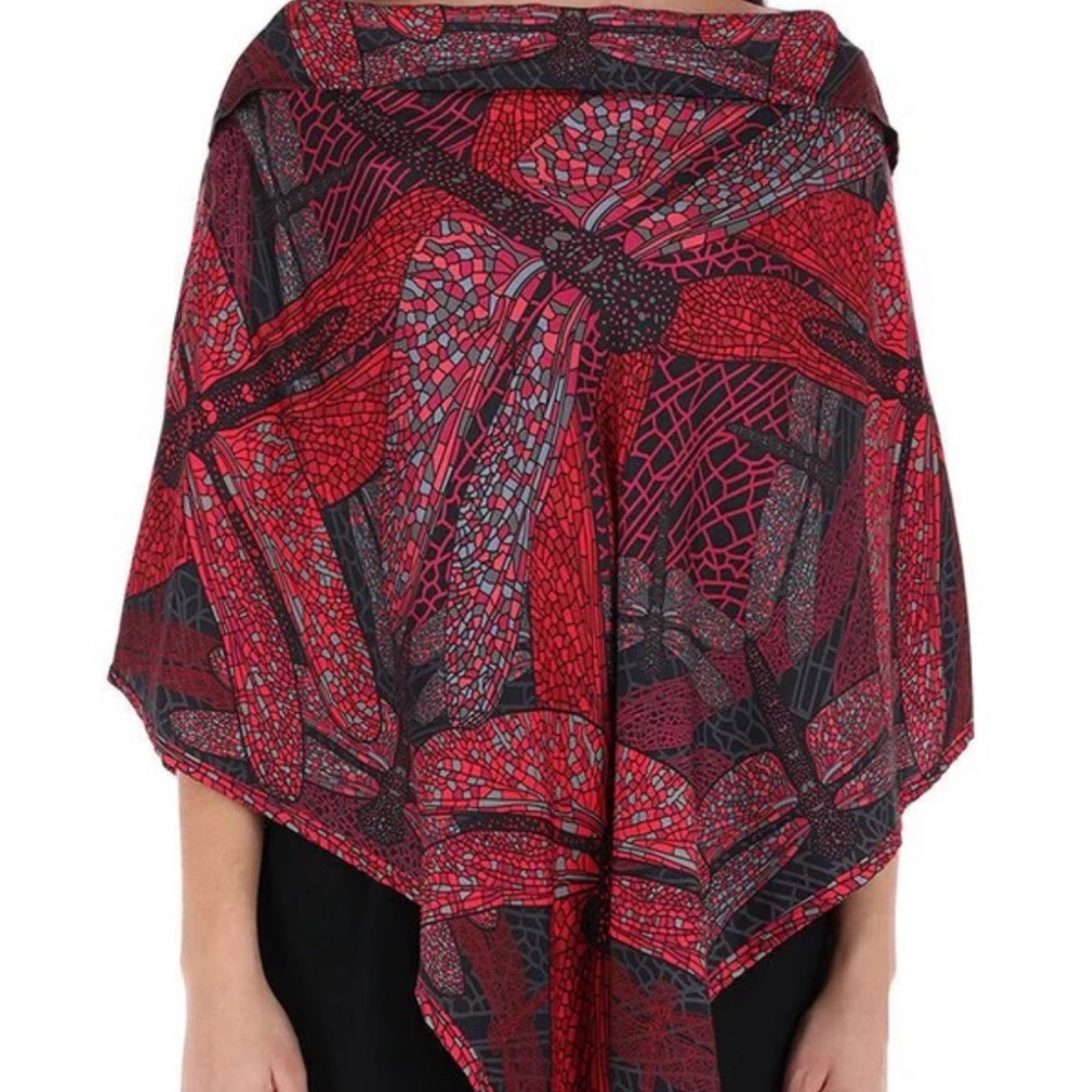 Pineda Covalin Red Dragonfly Poncho 100%silk - Picture 2 of 4